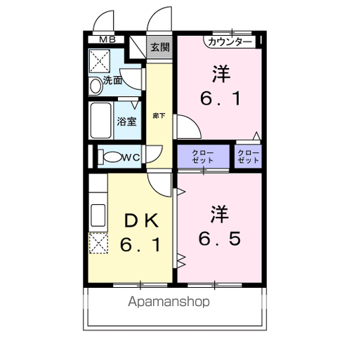 サザンクロス(2DK/1階)の間取り写真