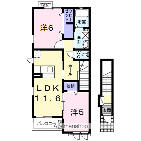 フィオーレ(2LDK/2階)の間取り写真