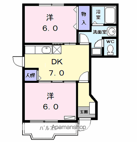 クレスト-ル鈴鹿(2DK/1階)の間取り写真