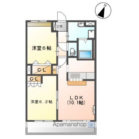 ウエストヴィラージュ(2LDK/2階)の間取り写真