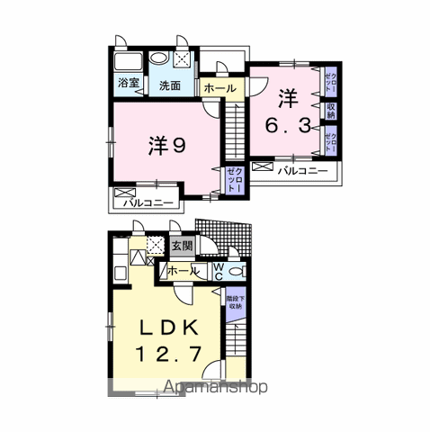 京阪電気鉄道宇治線 中書島駅 バス乗車時間：20分 府道横大路バス停で下車 徒歩7分 2階建 築9年(2LDK)の間取り写真