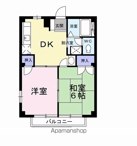 西鉄天神大牟田線 高宮駅(福岡) バス乗車時間：26分 柏陵高校バス停で下車 徒歩3分 2階建 築33年(2DK/2階)の間取り写真