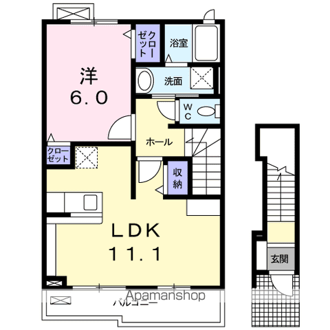 カーサ・ツバキ弐番館(1LDK/2階)の間取り写真