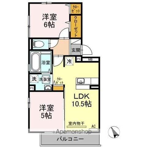 ウィルコート潮音町A棟(2LDK/1階)の間取り写真