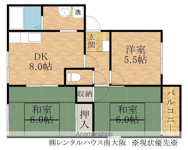 MARE岸和田 ウエスト(3DK/2階)の間取り写真