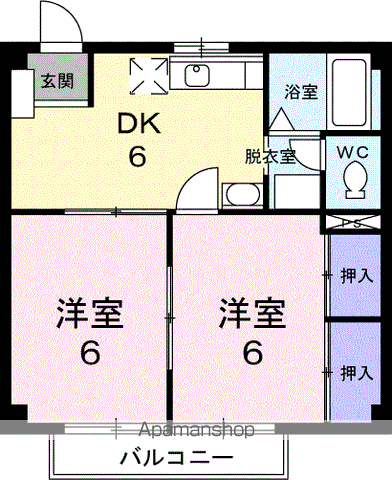 プラネットハウス(2DK/1階)の間取り写真