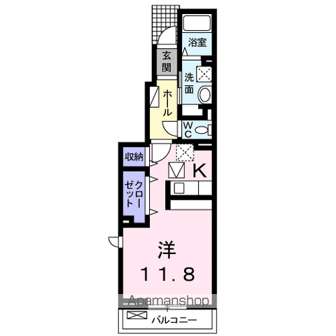 グランデージ城ノ内A(1K/1階)の間取り写真