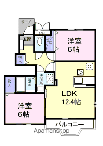 ガーデンハウス三石台Ⅰ(2LDK/1階)の間取り写真