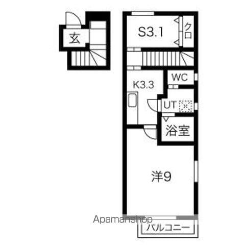 岩手県花巻市 2階建 築3年(1K/2階)の間取り写真