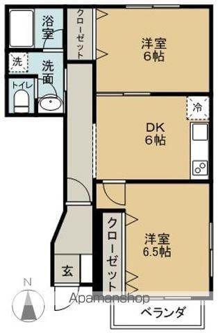 ファミーユ松原B棟(2DK/1階)の間取り写真