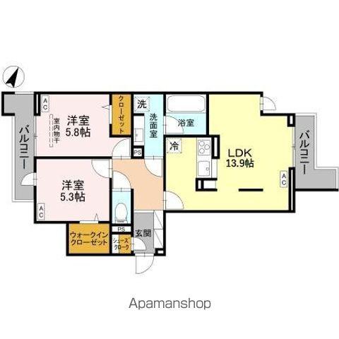 ラ・グリシーヌ・レーブ(2LDK/3階)の間取り写真