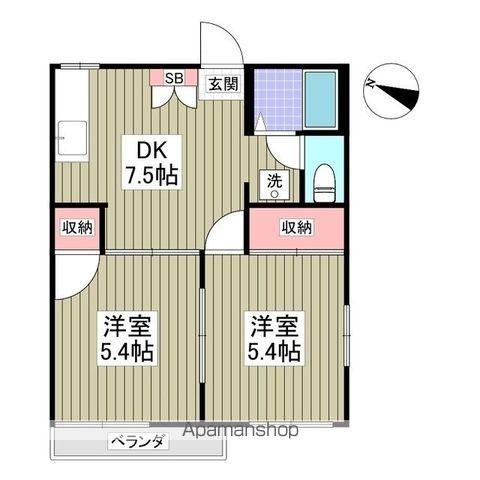 ガーデングローブ(2DK/2階)の間取り写真