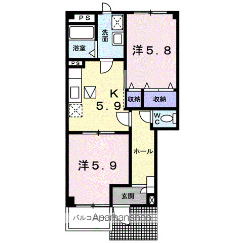 ラゴーラホープ Ⅰ棟(2DK/1階)の間取り写真