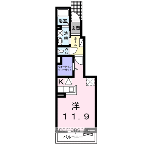 ヒルズ福津Ⅰ(1K/1階)の間取り写真
