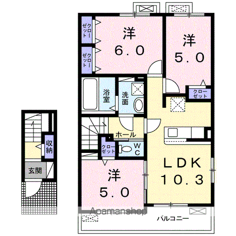 リポーゾ Ⅱ(3LDK/2階)の間取り写真