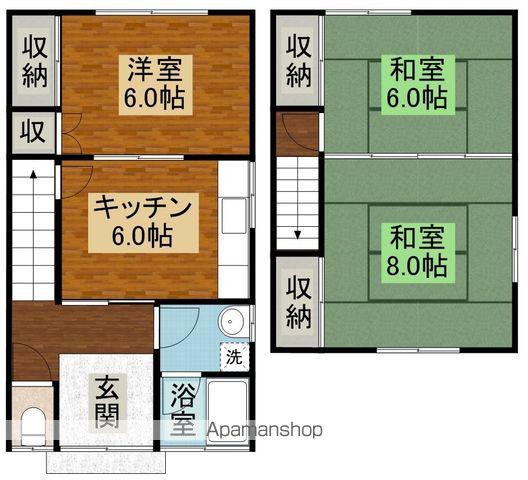 高山本線 高山駅 バス乗車時間：25分 杉ヶ丘団地バス停で下車 徒歩3分 2階建 築34年(3DK)の間取り写真