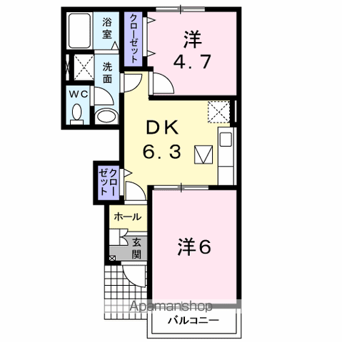 エスポワール2(2DK/1階)の間取り写真