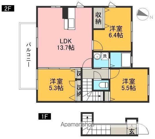  シャーメゾン中久万B棟(3LDK/2階)の間取り写真