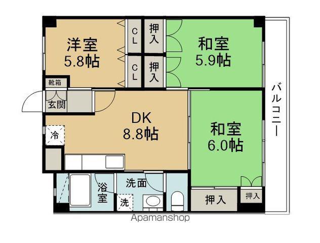 東浜コーポ(3DK/2階)の間取り写真