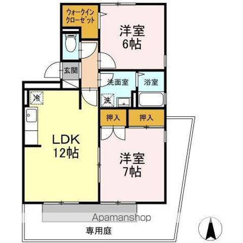 ドミールパーク江撝 1(2LDK/1階)の間取り写真