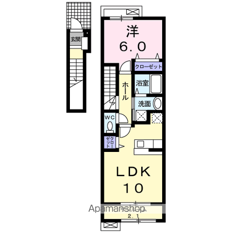 オーヴ幸Ⅱ(1LDK/2階)の間取り写真