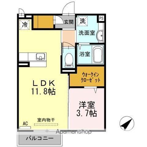 プログレスI B棟(1LDK/2階)の間取り写真