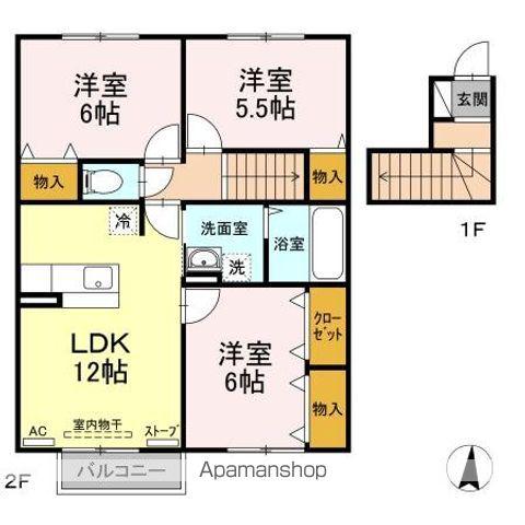 リビングタウン浜田C(3LDK/2階)の間取り写真