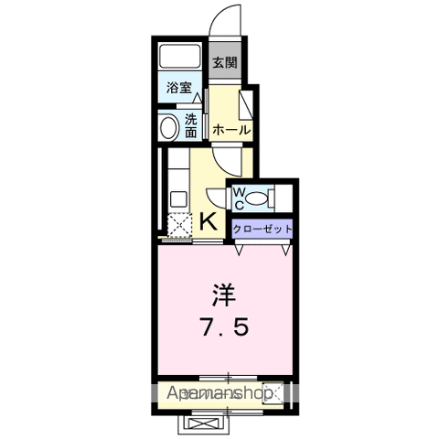 アンソレイエⅢ(1K/1階)の間取り写真