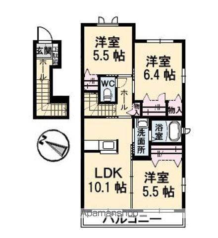 グランマスト春日野通 B棟(3LDK/2階)の間取り写真