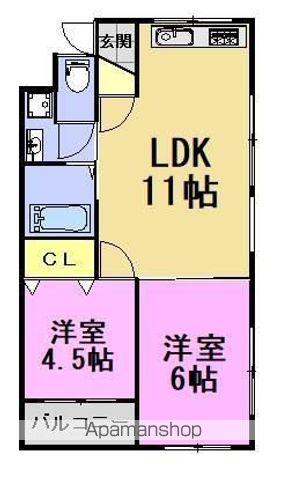 ハイム高砂(2LDK/6階)の間取り写真