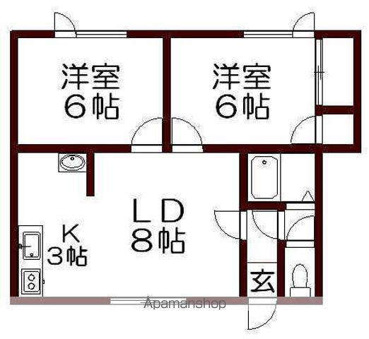 コーポ花和A(2LDK/1階)の間取り写真