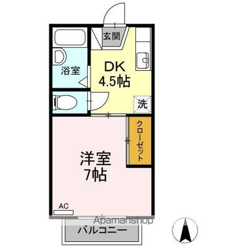 ファミール堀部Ⅱ(1K/2階)の間取り写真