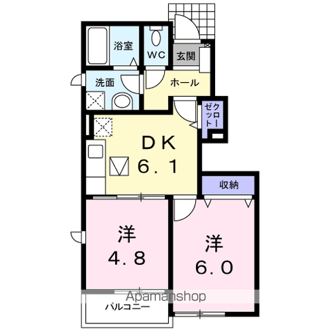アンソレイエ(2DK/1階)の間取り写真