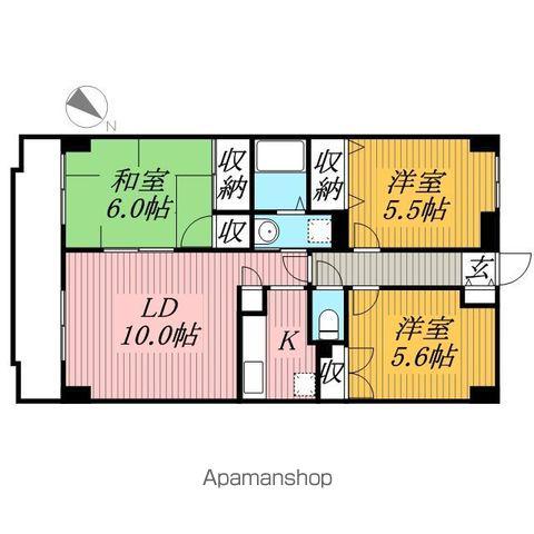 サンライズヒル朝日ヶ丘B棟(3LDK/1階)の間取り写真