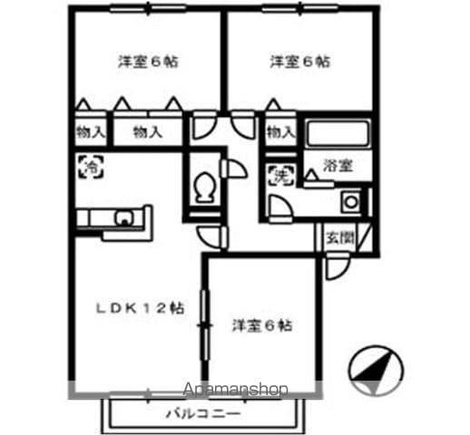 ソレイユ宮浦Ⅱ(3LDK/2階)の間取り写真