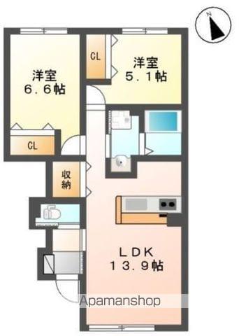 クローバーⅡ(2LDK/1階)の間取り写真