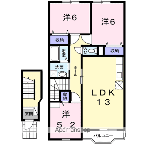 西小路ハイツⅢ(3LDK/2階)の間取り写真
