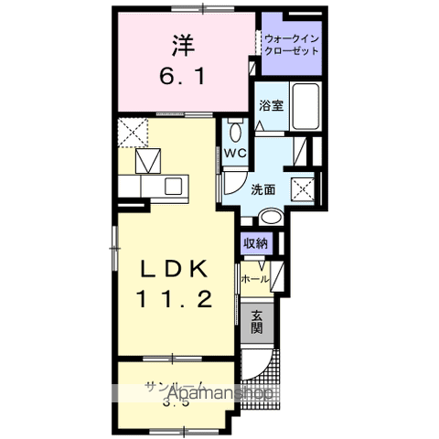 ロッソ・カロータC(1LDK/1階)の間取り写真