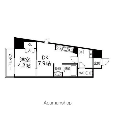 アスコット大和町(1DK/5階)の間取り写真