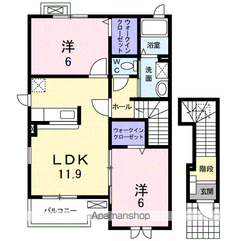 グレイスフルヒロ弐番館(2LDK/2階)の間取り写真