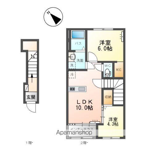 岡部アパート(2LDK/2階)の間取り写真