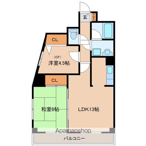クオーレ白鳥(2LDK/4階)の間取り写真