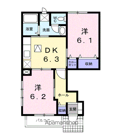 シプリエールF(2DK/1階)の間取り写真