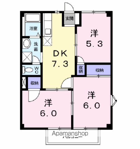 SEVENTYSEVEN FⅠ(3DK/2階)の間取り写真