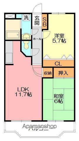 プリメール伊勢原(2LDK/4階)の間取り写真