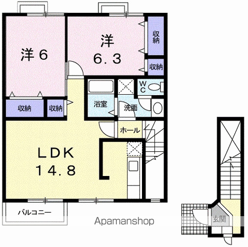 エントピア名和北A棟(2LDK/2階)の間取り写真