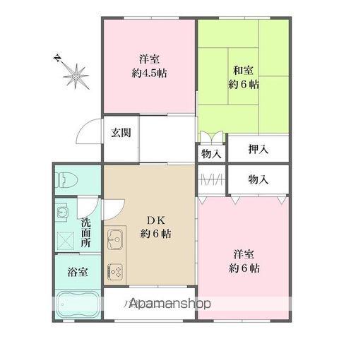 カミユ八王子B棟(3DK/2階)の間取り写真