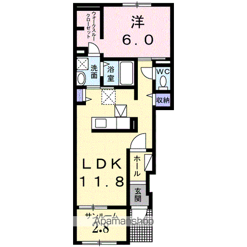 アンドーレ上新田(1LDK/1階)の間取り写真