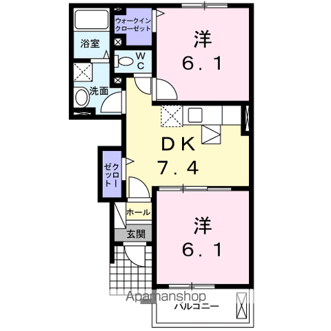 レディアンW(2DK/1階)の間取り写真
