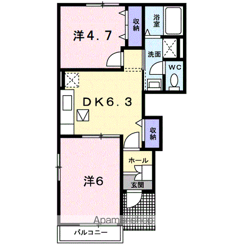 プラシードA(2DK/1階)の間取り写真